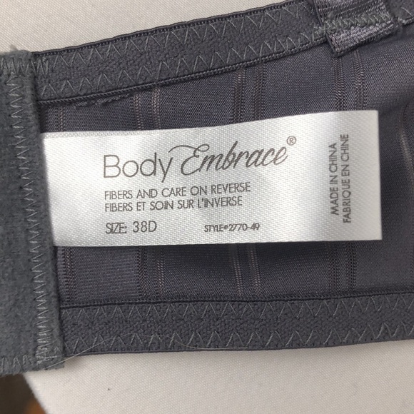SALE 3/$40 NWT Body Embrace  t-shirt bra grey stripe with lace trim 38D - Picture 7 of 11